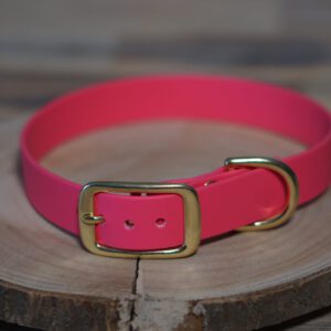 Pinkes Halsband aus Biothane mit Messing Beschlägen