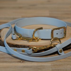 Set bestehend aus Pastell-blau Halsband und Leine aus Biothane