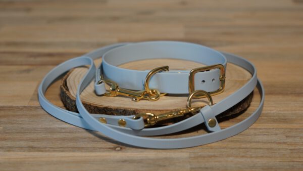 Set bestehend aus Pastell-blau Halsband und Leine aus Biothane