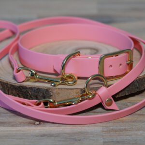 Set bestehend aus Pastell-rosa Halsband und Leine aus Biothane